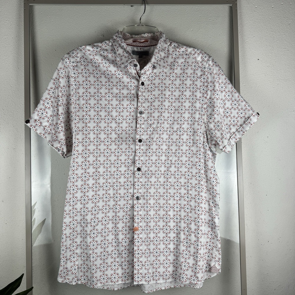 Ted Baker Poppy Mens Floral Short Sleeve Button Up Shirt Red Size XL Preppy